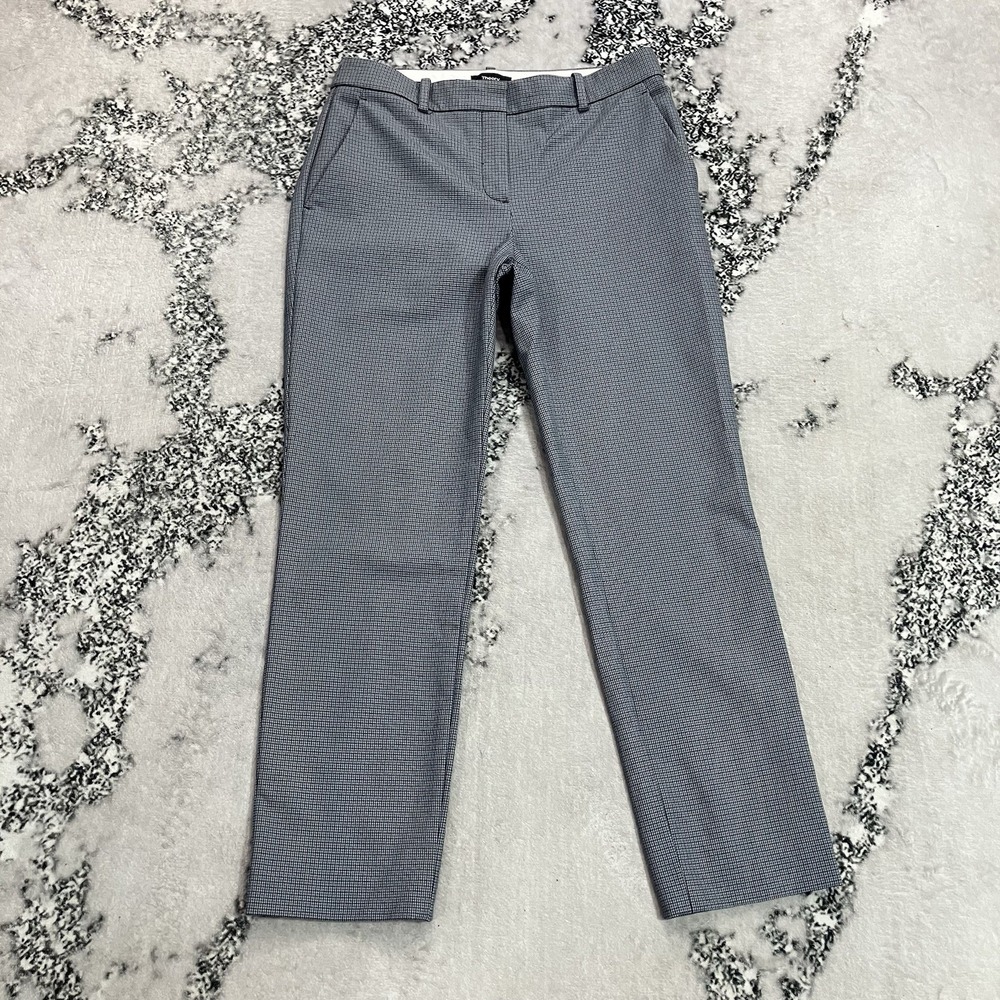 Theory Pants Womens Size 2 Gray Micro Check Straight Leg Tailored Career